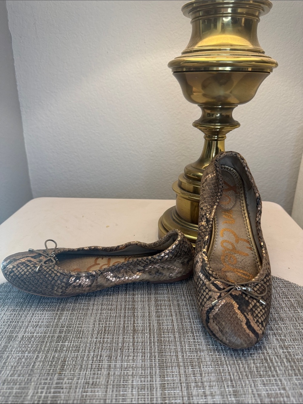Sam Edelman Metallic Brown Snake-Print Ballet Flats